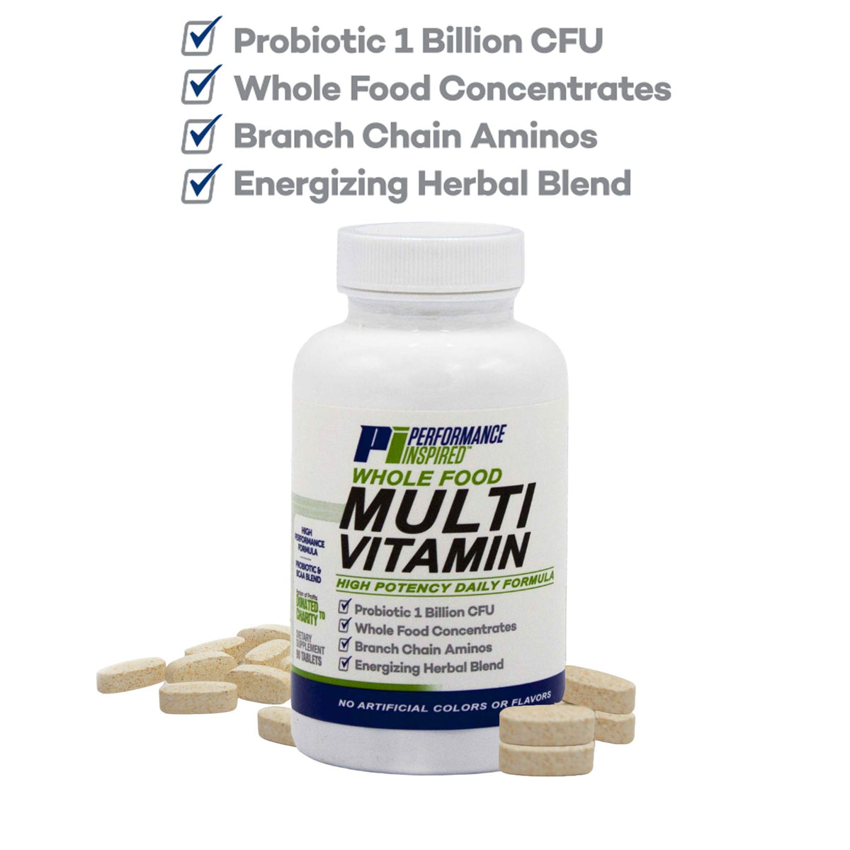 Comprimés de Multivitamines Entières PERFORMANCE INSPIRED dans une main