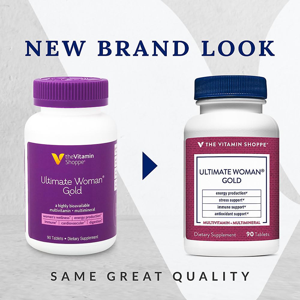 Comprimés de Multivitamines Gold Femme The Vitamin Shoppe sur une surface blanche