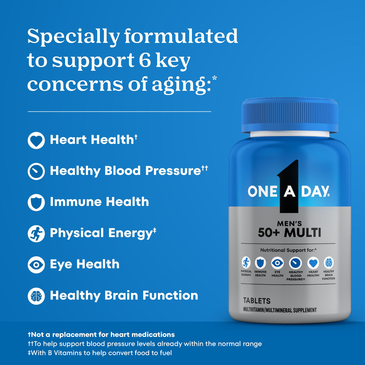 Comprimés de multivitamines ONE A DAY 50+ pour hommes, présentation