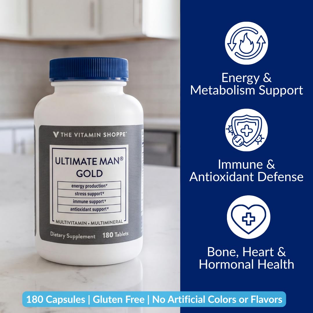 Comprimés de multivitamines Ultime Homme de The Vitamin Shoppe sur fond blanc