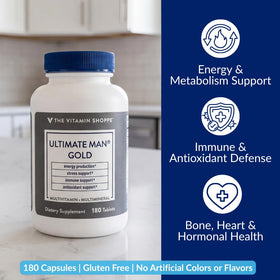 Comprimés de multivitamines Ultime Homme de The Vitamin Shoppe sur fond blanc