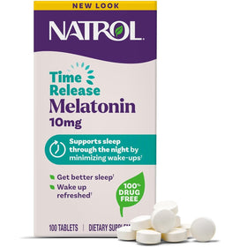 Comprimés de Natrol Melatonine 5mg sur une table