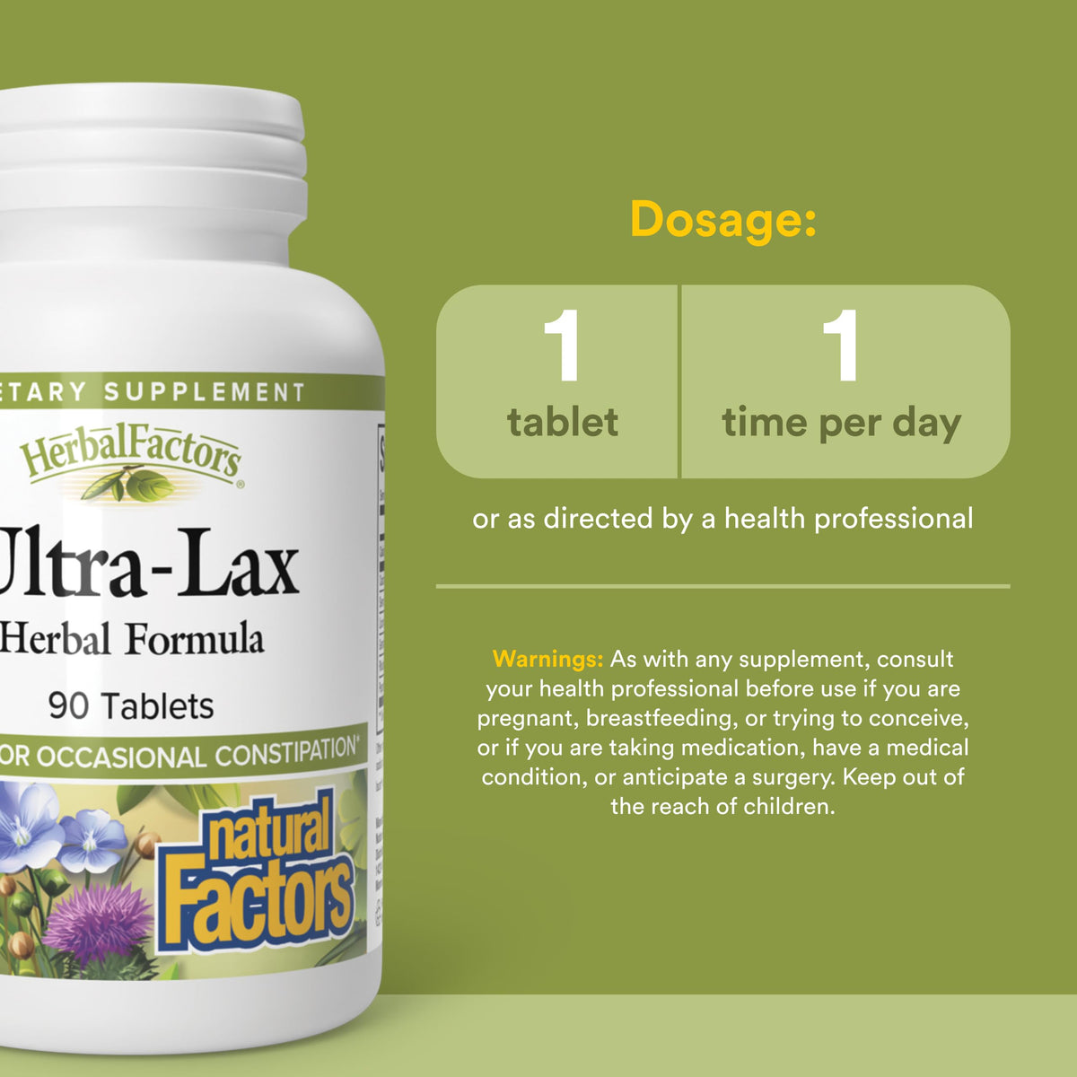 Comprimés de Natural Factors Ultra-Lax sur fond blanc