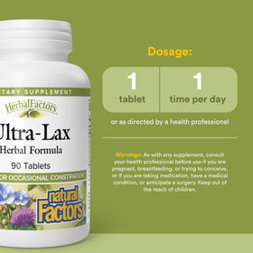 Comprimés de Natural Factors Ultra-Lax sur fond blanc