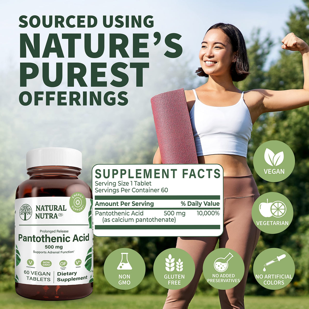 Comprimés de Natural Nutra Acide Pantothénique dans la main