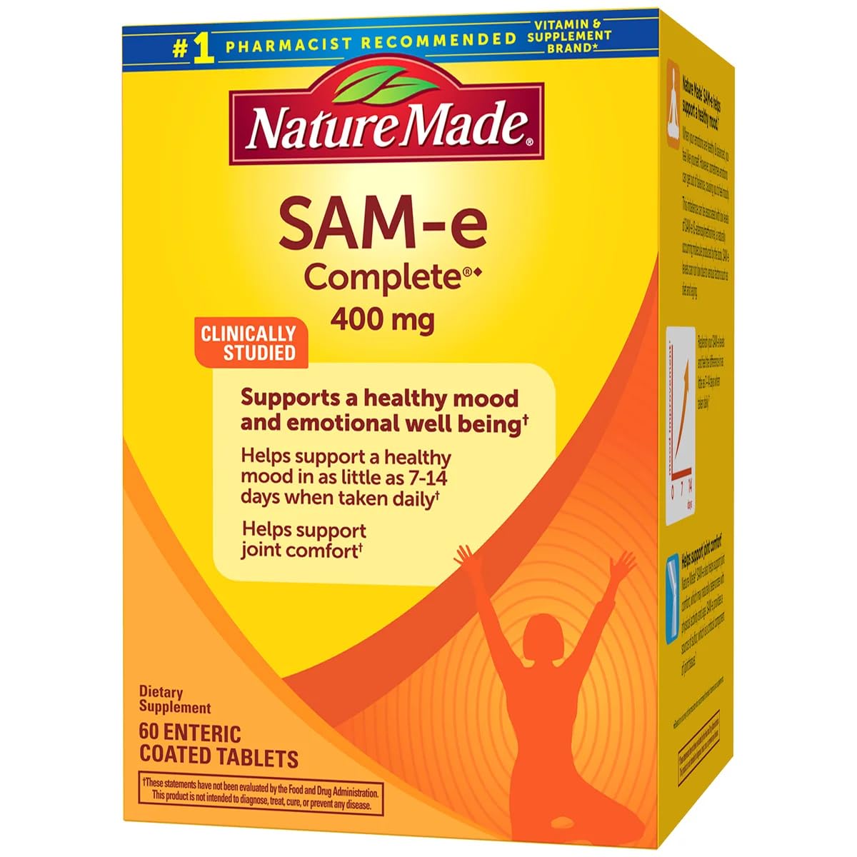 Comprimés de Nature Made SAM-e Complete 400 mg sur une surface blanche