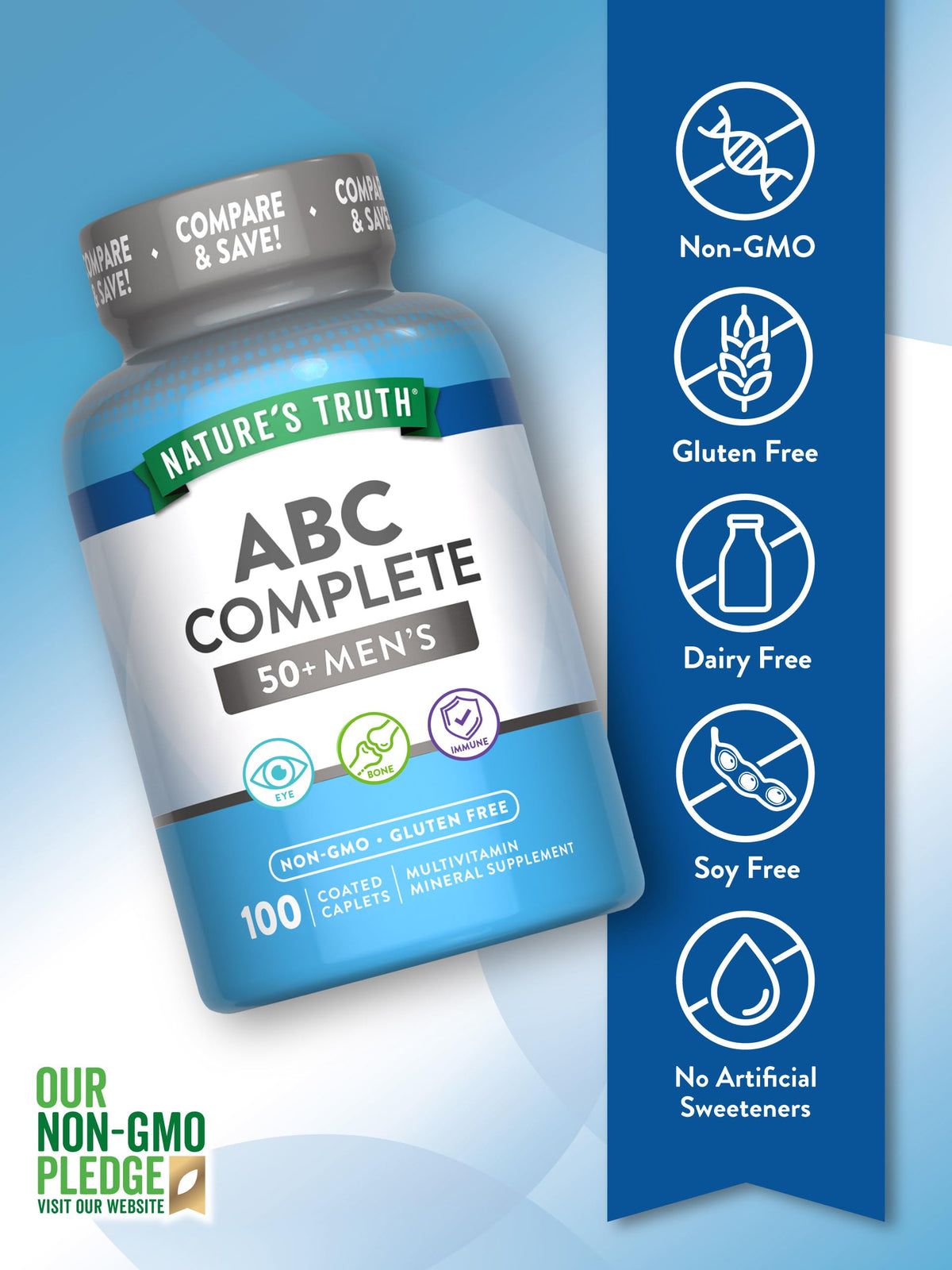 Comprimés de Nature's Truth Multivitamine pour Hommes 50+, vue rapprochée