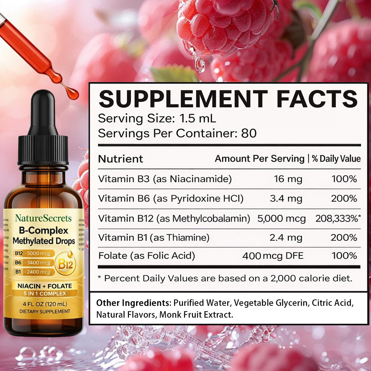 Comprimés de NATURESECRETS Gouttes B-Complex Méthylées 120 mL en usage sous la langue