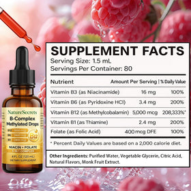 Comprimés de NATURESECRETS Gouttes B-Complex Méthylées 120 mL en usage sous la langue
