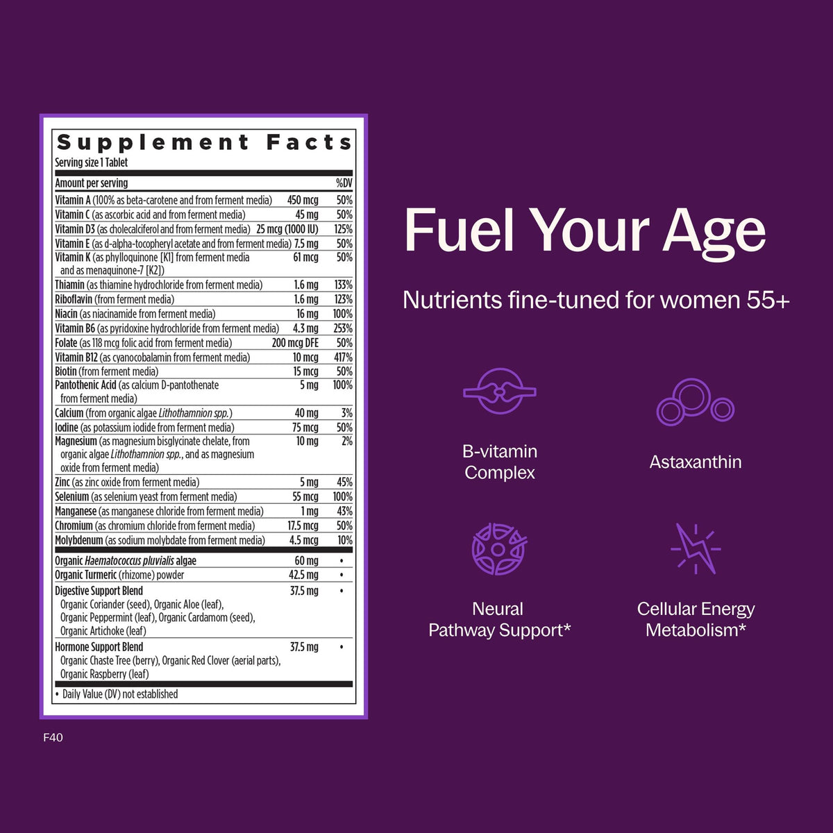 Comprimés de New Chapter Multivitamine Femme 55+ sur une table
