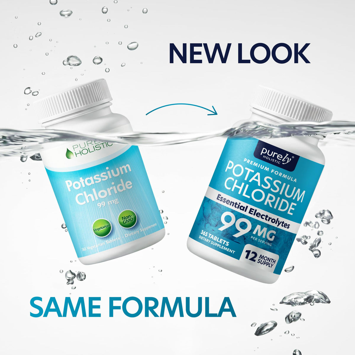 Comprimés de Potassium Chlorure Purely Holistic sur une surface blanche