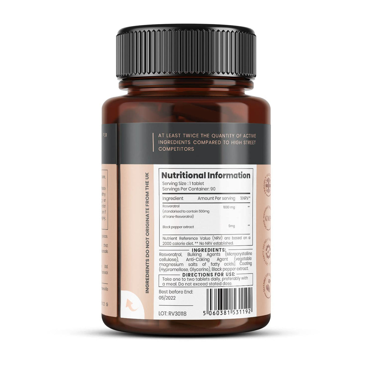 Comprimés de pureclinica Resvératrol 1000mg en gros plan