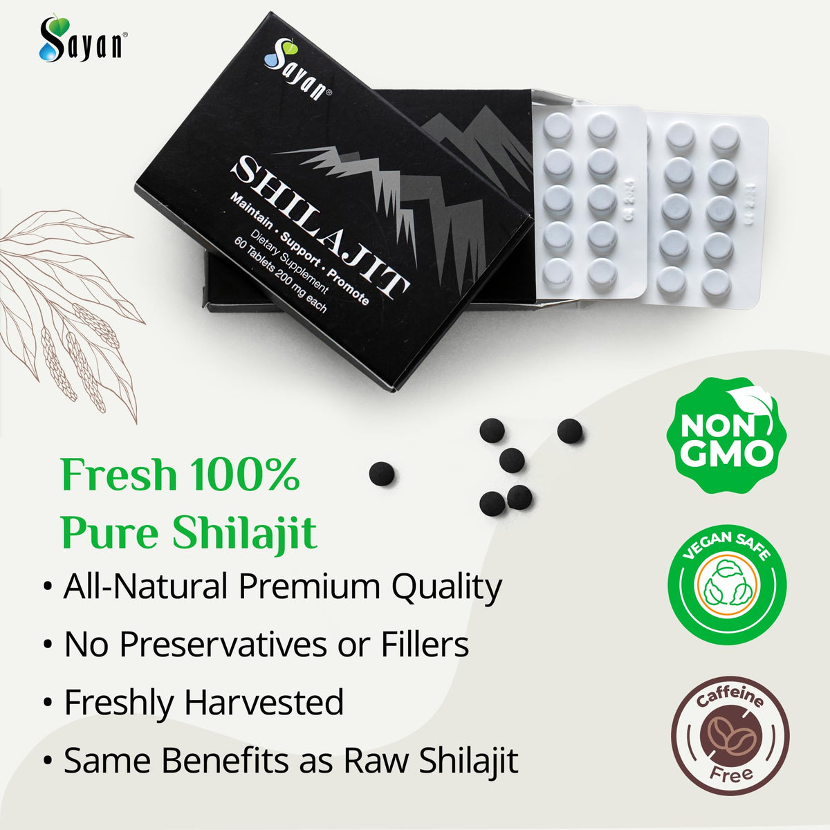 Comprimés de Shilajit Sayan avec un verre d'eau