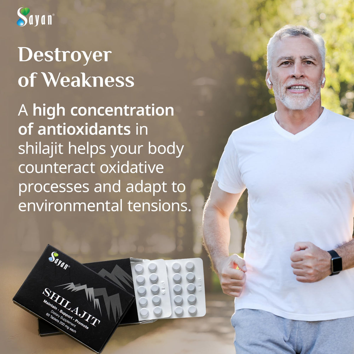 Comprimés de Shilajit Sayan présentés avec des ingrédients naturels