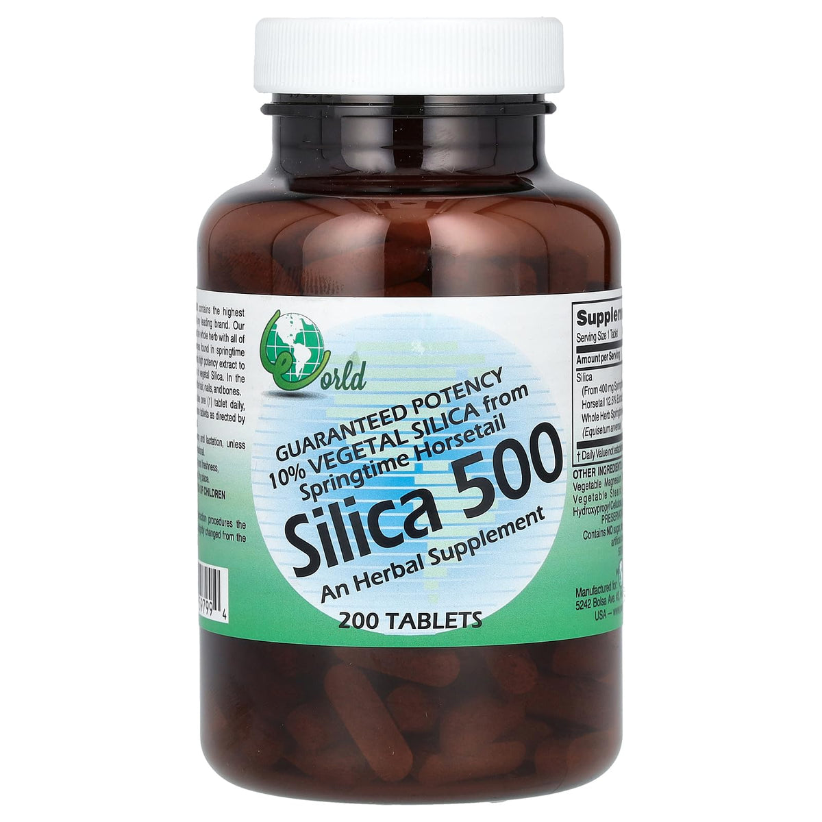 Comprimés de silice 500 mg World Organic, vue de face