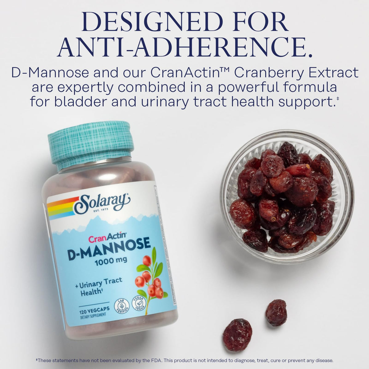Comprimés de SOLARAY D-Mannose 400 mg sur une surface blanche