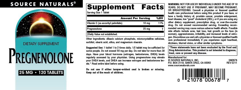 Comprimés de Source Naturals Pregnenolone 25mg dans une main