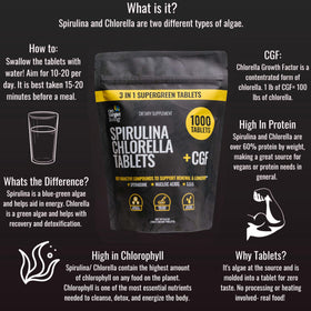 Comprimés de Spirulina Chlorella On Target Living sur une table