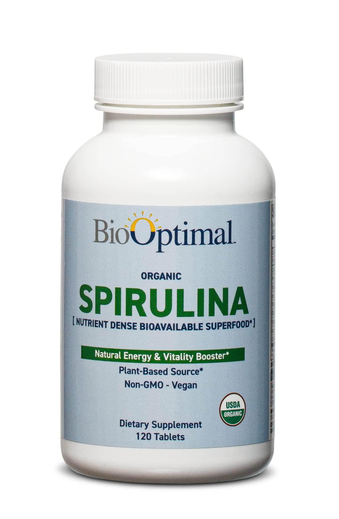 Comprimés de spiruline BioOptimal 500mg en boîte de 82g