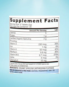 Comprimés de spiruline BioOptimal sur une table