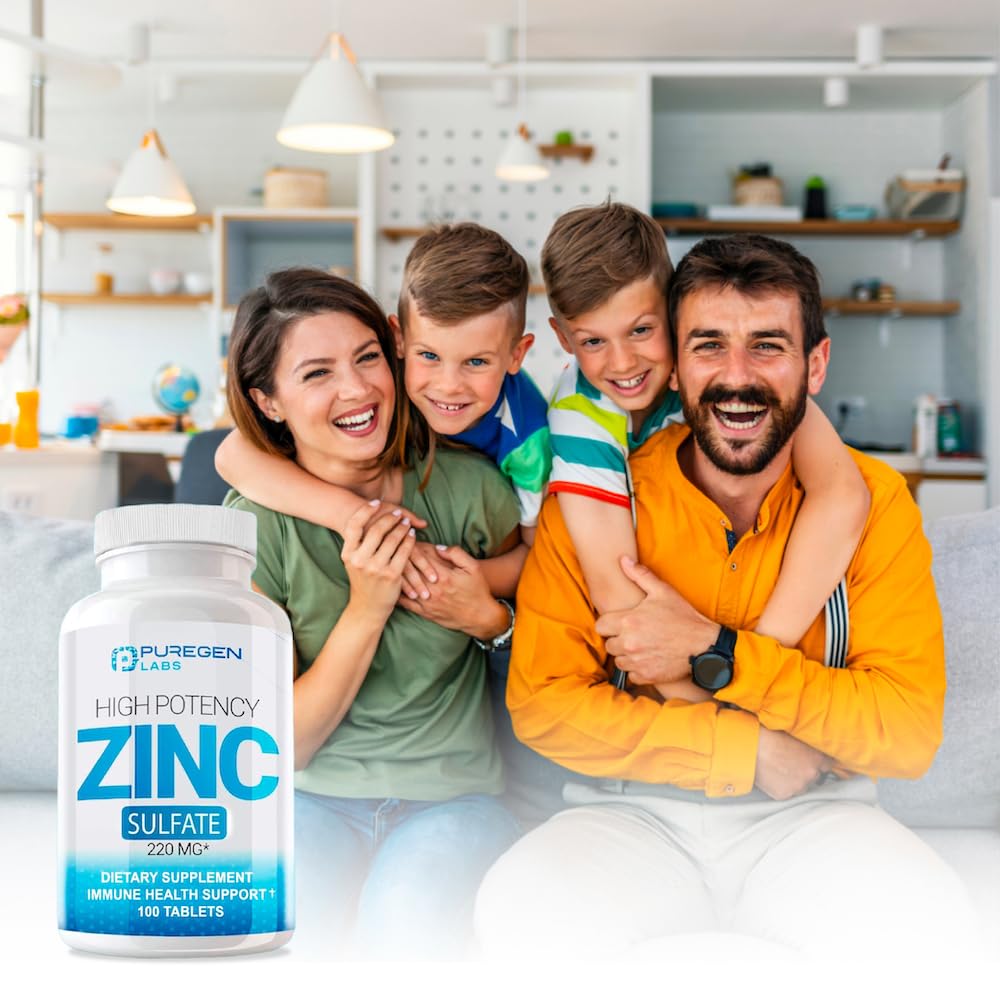 Comprimés de sulfate de zinc P Puregen Labs sur fond blanc