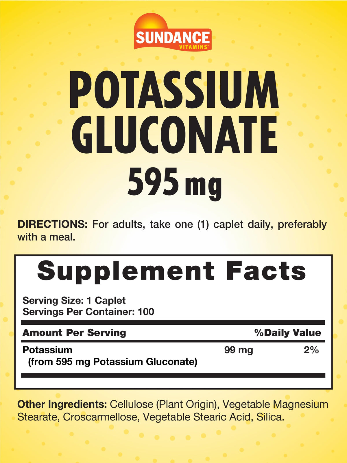 Comprimés de Sundance Potassium Gluconate sur fond blanc
