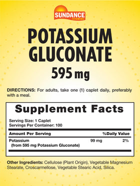 Comprimés de Sundance Potassium Gluconate sur fond blanc