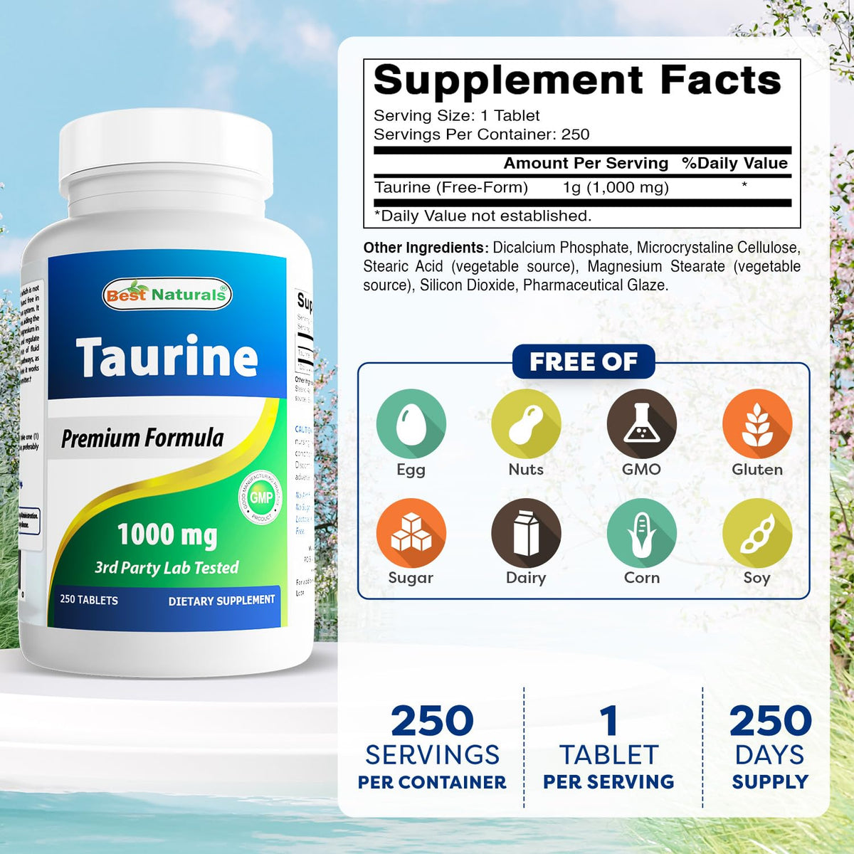 Comprimés de taurine Best Naturals à vue de près