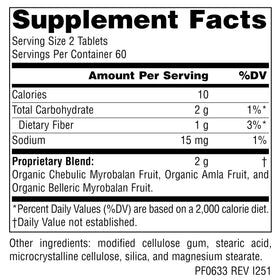 Comprimés de Triphala Gold 1000mg sur une surface blanche