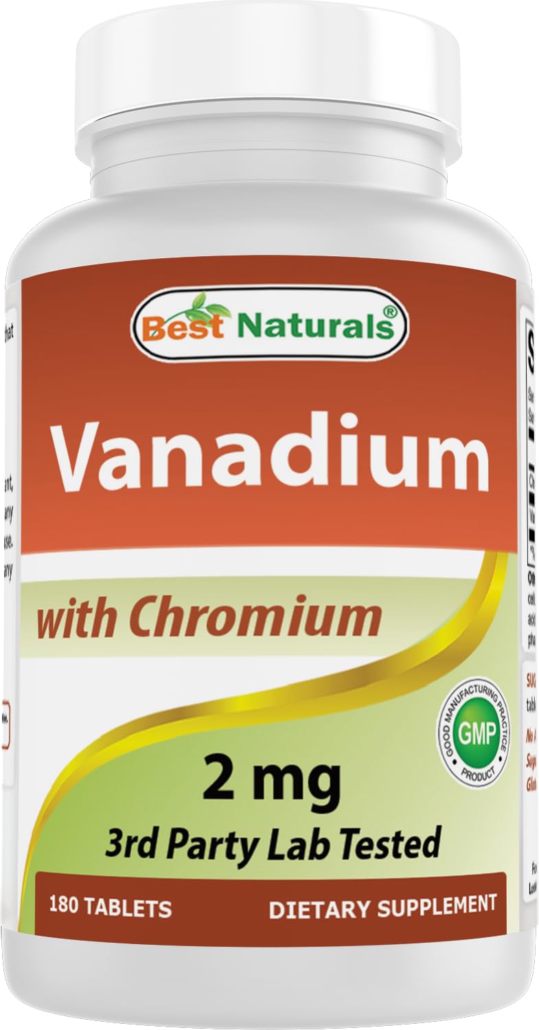 Comprimés de vanadium 2 mg avec chrome 200 mcg de Best Naturals, vue avant