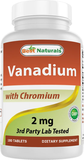 Comprimés de vanadium 2 mg avec chrome 200 mcg de Best Naturals, vue avant