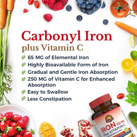 Comprimés de Vitalitown Fer 65 mg sur une table
