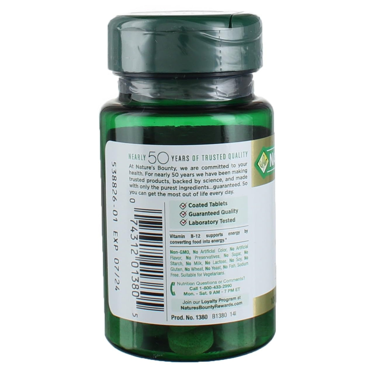 Comprimés de Vitamine B-12 Nature's Bounty sur fond blanc