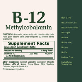 Comprimés de vitamine B12 Nature's Bounty sur une table
