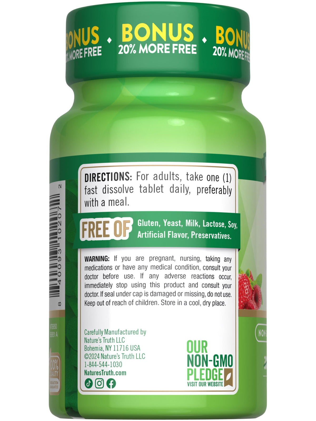 Comprimés de vitamine B12 Nature's Truth avec des baies naturelles en arrière-plan