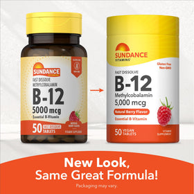 Comprimés de Vitamine B12 Sundance avec étiquette de composition
