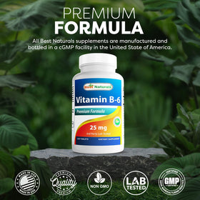 Comprimés de Vitamine B6 Best Naturals avec un mètre ruban