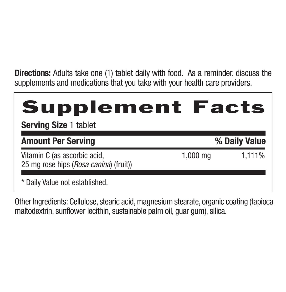 Comprimés de Vitamine C 1 000 mg sur fond blanc