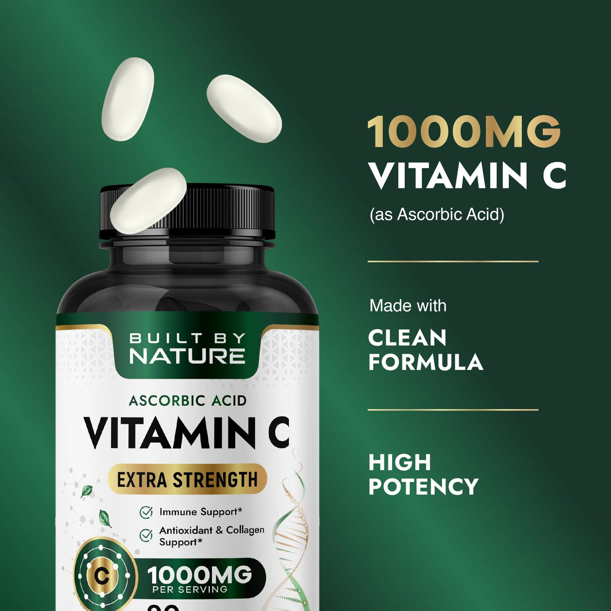 Comprimés de Vitamine C 1000mg Built by Nature, vue de côté