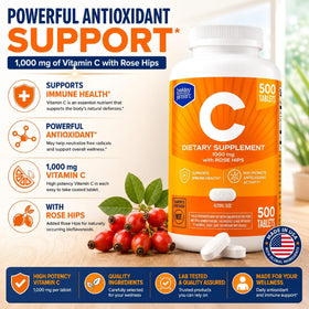 Comprimés de Vitamine C 1000mg de berkley jensen sur fond blanc