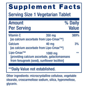 Comprimés de Vitamine C 24h Liposomal Life Extension sur une surface blanche