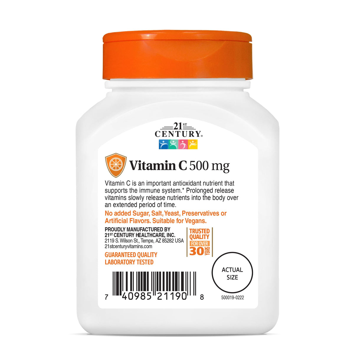 Comprimés de Vitamine C 500mg à libération prolongée de 21st Century, présentation du produit