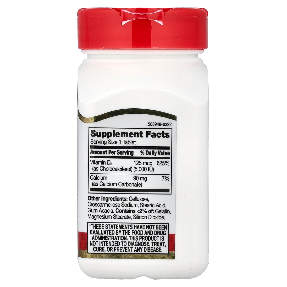 Comprimés de Vitamine D3 5000 IU de 21st Century sur fond blanc