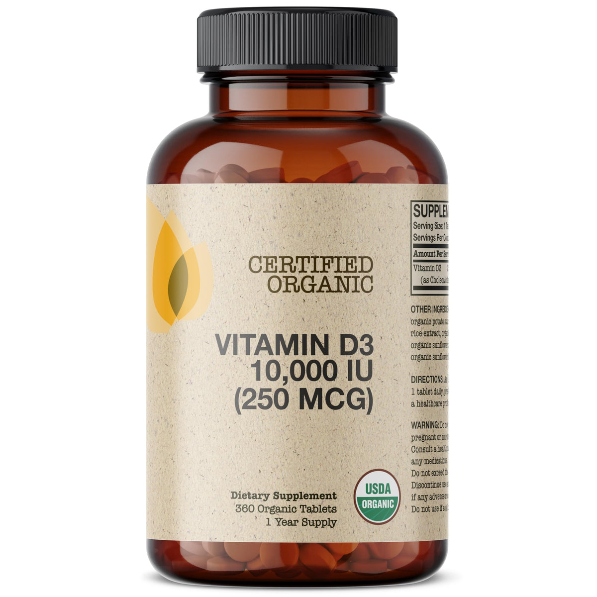 Comprimés de Vitamine D3 Futurebiotics sur une surface blanche