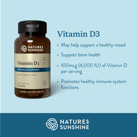 Comprimés de Vitamine D3 Nature's Sunshine sur fond blanc