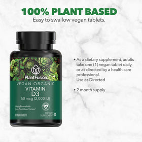 Comprimés de Vitamine D3 Végétale PlantFusion sur une table