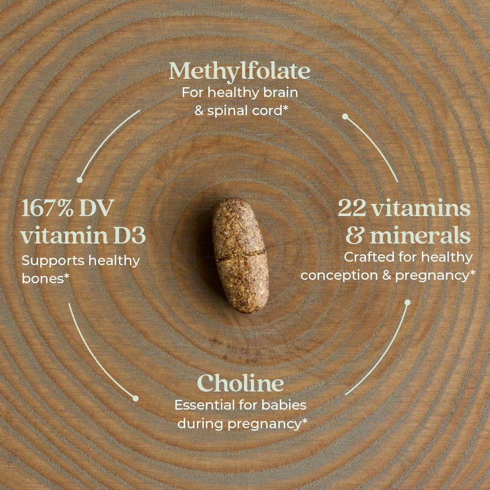 Comprimés de vitamines prénatales New Chapter, vue en gros plan