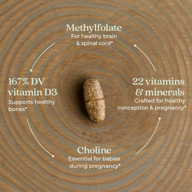 Comprimés de vitamines prénatales New Chapter, vue en gros plan