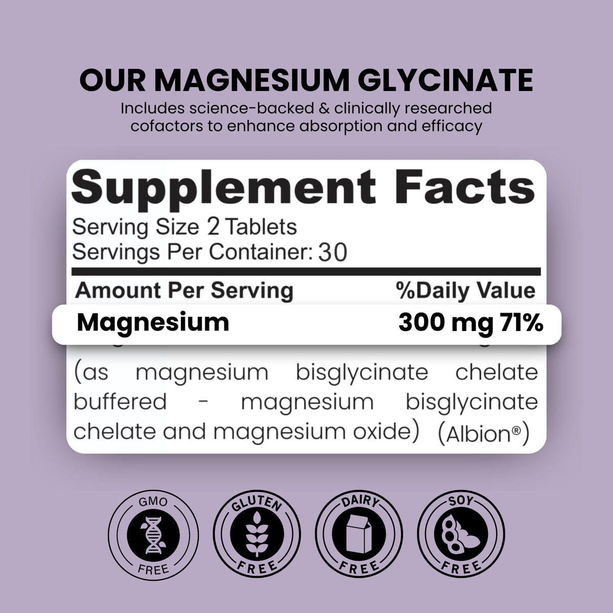 Comprimés de Zaytun Glycinate de Magnésium sur une surface blanche