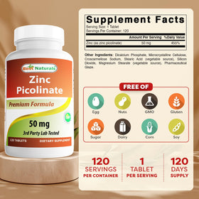 Comprimés de Zinc Picolinate de Best Naturals, vue de près